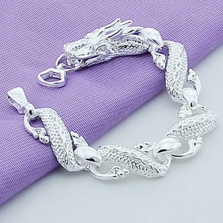 nuevo 2019 moda plata de ley 925 blanco chino dragón cadena pulseras para hombres joyería pulseira masculino