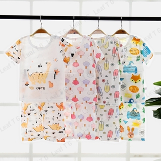 De dibujos animados de algodón niño niña camisetas niños bebé de manga corta camisa conjuntos Baju niño niña transpirable delgado aire acondicionado ropa de dos piezas traje pijamas 1-8 años de edad