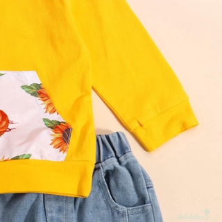 Ll5-Baby Girl 3Pcs otoño trajes, estampado Floral sudadera con capucha de manga larga + pantalones rasgados + conjunto de diadema (8)