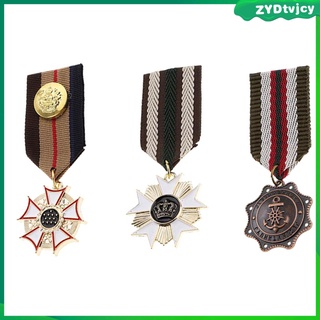 3Pcs Striped Fabric Medal Badge Costume Uniform Brooch Pin Corsage