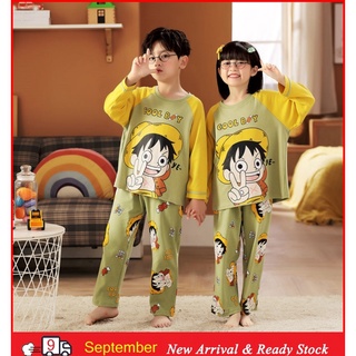Vestido de dormir Ayamas estilo japonés de manga larga ropa de dormir de dibujos animados impreso O-cuello pijama transpirable Unisex para niñas y niños grandes Pijamas de algodón