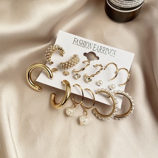 1 Set Vintage Geometric Gold Pearl Earrings Set Fashion Trend Drop Earrings for Women Jewelry Gifts (3)