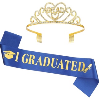 Juego De 2 Piezas Decoración De Ceremonia De Graduación I Grad Sash + Corona Negro/Blanco/Azul/Oro Rosa