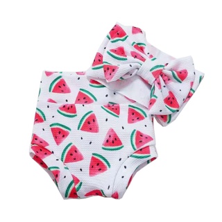 LUCK 2 Pcs Baby Summer Print Shorts Headband Set Short Pants Bow Hair Band Kit for Newborn Infants (5)