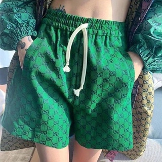 Gucci_Green pantalones cortos de las mujeres de verano suelto suelto delgado de talle alto pantalones de pierna ancha más el tamaño de adelgazar pantalones casuales