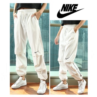 nike 100% original pantalones deportivos de las mujeres sueltos de secado rápido correr cordón cintura alta elástica yoga pantalones