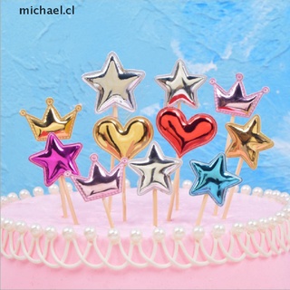 10 piezas love happy birthday cake toppers crown stars cupcake topper banderas [cl]