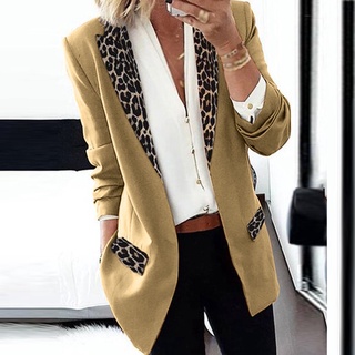 Fahion mujer solapa capa leopardo muescas Laple-Blazer Casual oficina traje Outwear aertiqwe.br (7)