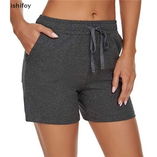 ishifoy mujer cinturón elástico pantalones cortos casual yoga deportes pantalones cortos cl
