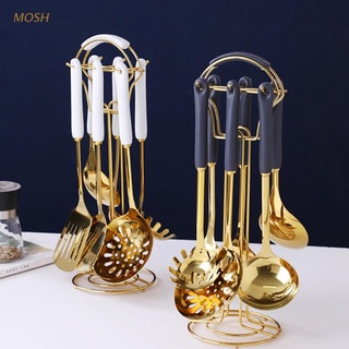 MOSH Nordic Light Luxury-Juego De 7 Utensilios De Cocina De Acero Inoxidable , Espátula , Pala Con Mango De Cerámica , Soporte Para Carrusel , Herramientas De Hornear