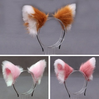 lu mujeres realista largo peludo animal orejas de gato diadema lolita kawaii anime pelo aro halloween cosplay fiesta headpiece