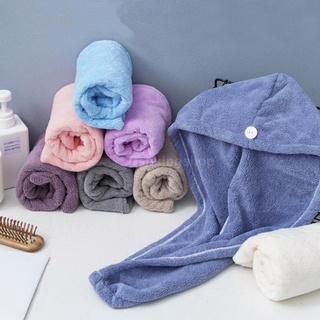 [Fiki & HOT] toalla de baño de microfibra envoltura de secado rápido toalla sombrero suave absorbente de agua toalla de pelo envoltura gorro de ducha con botón para las mujeres señora niña pelo largo mojado (3)