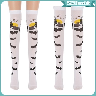 castle bats impreso calcetines altos muslos halloween cosplay sobre la rodilla medias