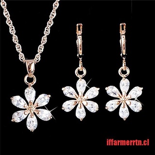 (if*hot) conjunto de joyas bañadas en oro a la moda con colgante de flor de diamantes de imitación pendientes judíos