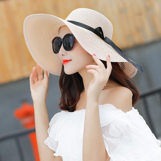 sombrero de paja grande de ala ancha para mujer, plegable, anti-uv