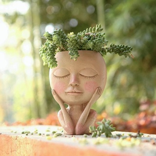 Retrato cara cabeza estatua maceta de resina maceta jardín arte creativo (1)