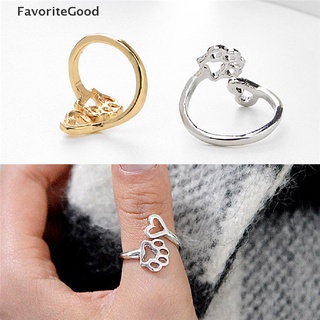 Favorite Always By My Heart Cute Adjustable Ring Footprints Heart Jewelry For Dog Owners
