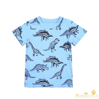 Pft7-Zz transpirable verano niños pequeños camiseta, creativo dinosaurio impresión de manga corta cuello redondo Top niños ropa Casual (8)