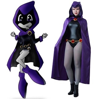 anime adolescente titan raven conjunto de disfraces de cómic superhéroe cosplay mono disfraz de fiesta de halloween (1)