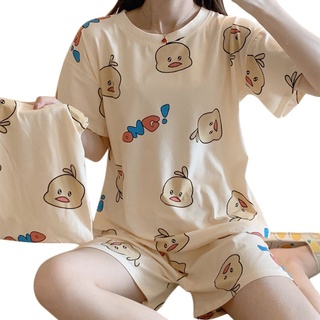Juego De Pijama De Fibra De leche yow para mujer/Manga corta/camiseta holgada con estampado De piña/Animal/cactu (6)
