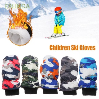 ERLINDA Windproof Skiing Mittens Furry Gloves Warm Mitts Snow Snowboard Winter Camouflage Green Outdoor Kids Skating Thicken/Multicolor