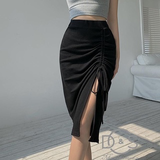 GGA-Corea Mujer Verano Cintura Alta Hendidura Cordón Mini Falda