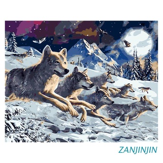 zanjinjin pintura por números para adultos y niños diy pintura al óleo kits de regalo preimpreso lienzo arte decoración del hogar -tres lobos