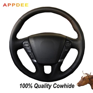 Hand-stitched Black First Layer Real cowhide Leather Steering Wheel Cover for Nissan Teana 2008 2009 2010 2011 2012 Murano 2009 2010- 2013 2014