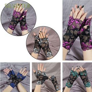 SILVISTER Fashion Lace Half Finger Gloves Clothing Accessories Mesh Mitten Gloves Fishnet Gloves Party Sunscreen Gloves Dress Gloves Women Girls Driving Mittens Printed Lace/Multicolor