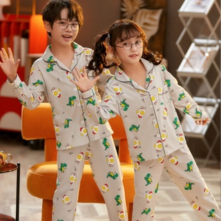 Nuevo Pijamas niños niña Pijamas Baju Tidur Pijamas Simple manga larga Pijamas de dibujos animados impreso solapa Nightie transpirable Unisex para niños y niñas poliéster ropa de sueño (2)