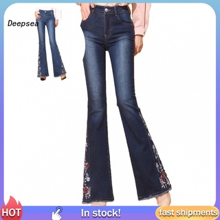 dpa mujeres vintage lado hendidura llamarada jeans elástico denim pantalones campana fondos pantalones