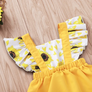 vestido de girasol con estampado de girasol con volantes para bebé recién nacido/verano (7)
