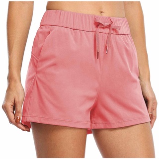 moda mujer deportes color sólido bolsillo suelto casual pantalones cortos de yoga (7)