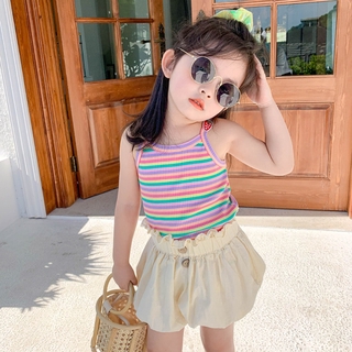 Kimi - 1 chaleco de verano para niñas, sin mangas, arco iris, rayas, camiseta de moda