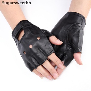 shb> guantes de cuero pu negro para motocicleta/motociclista/guantes sin dedos para hombres y mujeres