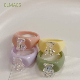 elmaes temperamento resina anillo retro acrílico anillo de dedo mujeres flor coreano geométrico oso niñas moda joyería