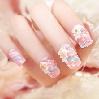 encantadora flor tallada perla uñas postizas gel uv acabado uñas postizas manicura (1)