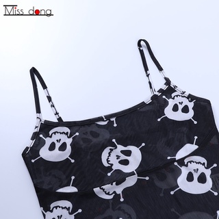 Skull Head Printed Mesh Camisole European and American See-through Personalized Vest (7)