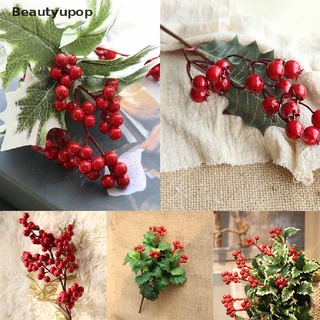 [beautyupop] 1 ramo de frutas artificiales navidad baya flor frijol rojo cereza decoración boda caliente (1)
