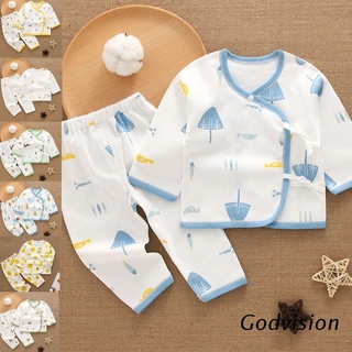 Bb 100% algodón 2 piezas de pijamas de bebé conjunto de manga larga Kimono camisa y esenciales lindos pantalones para recién nacido-6 meses