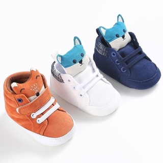 0-1 años recién nacido bebé unisex de dibujos animados zorro patrón de encaje hasta prewalker suela suave niño caminar zapatos de cuna