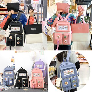 Mochila para mujer versión coreana 5 en 1 conjunto de mochila informal mochila escolar mochila para portátil