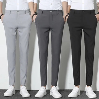 Hombres pantalones formales pantalones de negocios Casual moda Slim Fit recto pantalón oficina negro pantalón