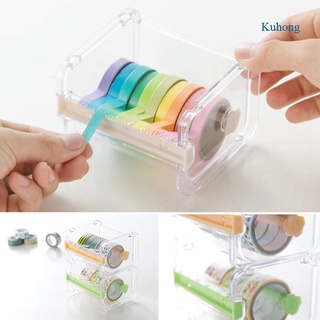 Kuhong portátil transparente dispensador de cinta adhesiva cortador de escritorio Washi cinta titular de la caja de almacenamiento organizador 009