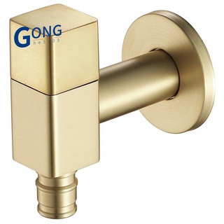 Brushed Gold Square Copper Wall Mounted Washing Machine Tap Mop Pool Tap Garden Outdoor Bathroom Water Faucet