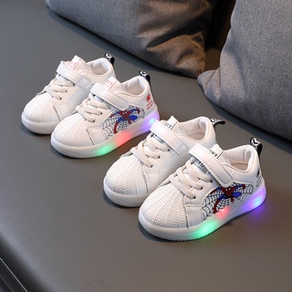 Zapatos de los niños de la nueva moda LED zapatos de luz Spiderman zapatos de niño de las niñas zapatos deportivos cómodos zapatos planos, niños zapatos casuales