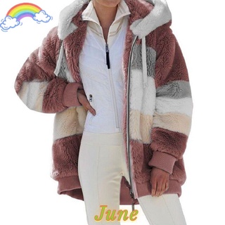 JUNE Abrigo De Invierno Moda Felpa Mujer Otoño Con Capucha Suelta Manga Larga/Multicolor