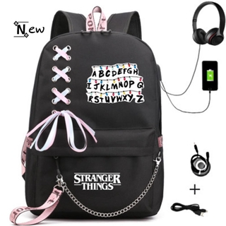Stranger Things mochila lindo 3D grandes bolsas de la escuela al revés portátil mochilas de viaje mochilas mochilas libro bolsas con carga USB Por (1)