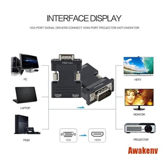 AWAK HDMI hembra a VGA macho convertidor/adaptador de Audio soporte 1080P señal salida (4)