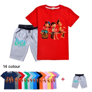 Luca verano nuevo de dibujos animados niño camiseta de algodón top 2pcs casual pantalones deportivos moda chica traje de manga corta